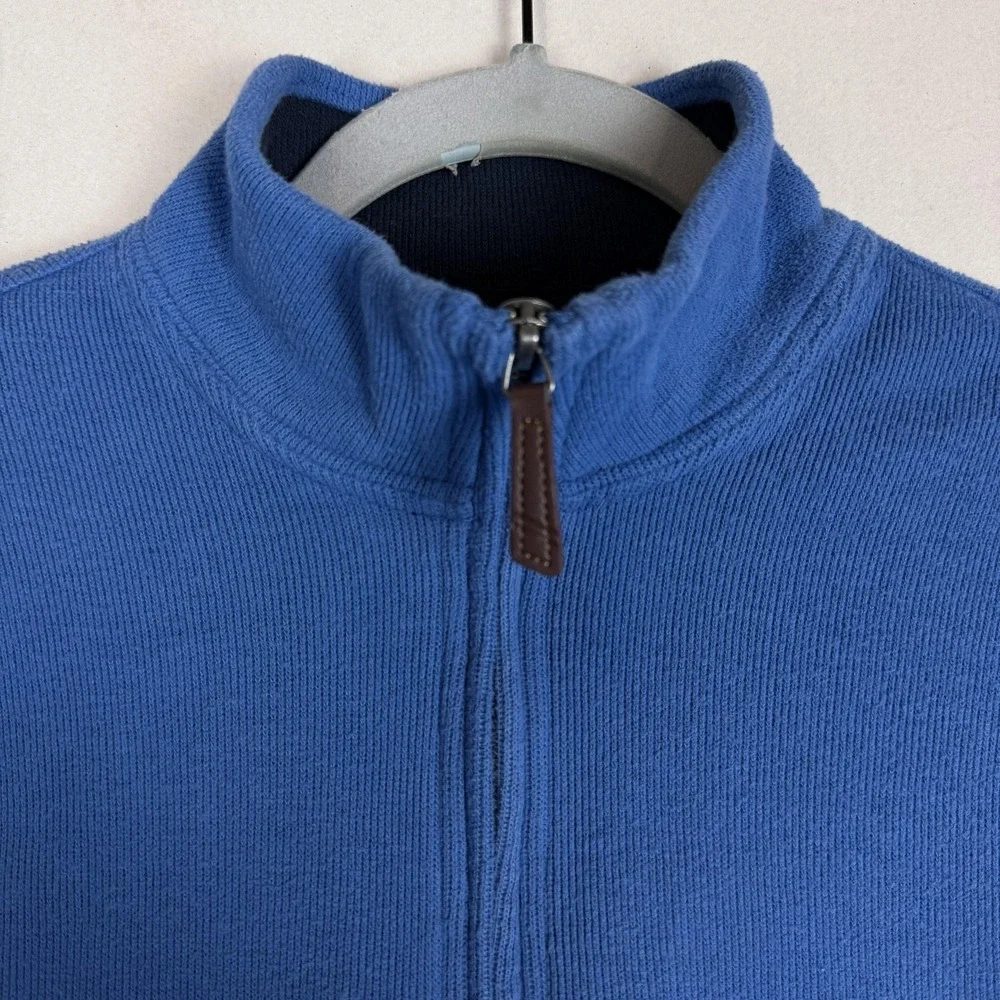 Lands' End Sweater Mens Small Blue 1/4 Zip Mock Neck Knit Pullover‎ Cotton Blend
